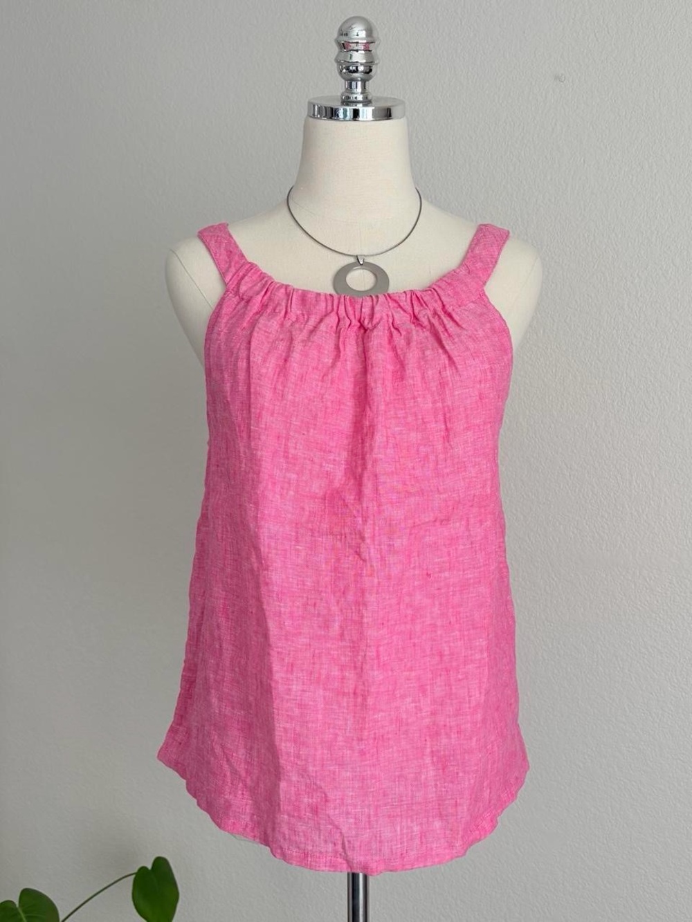 Women's Pink Gathered Neck Tank Top